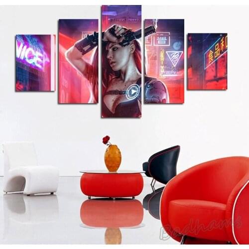 Canvas Painting Wall Art with Frameless 5 Pieces Handsome Cold Female Killer Picture Printing Home Decor Poster