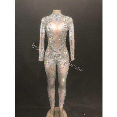 Birthday Evening Party Celebrate Singer Dance Festival Outfit Fashion Rhinestones Bodysuit Big Stretch Sexy Stage Jumpsuit DJ DS