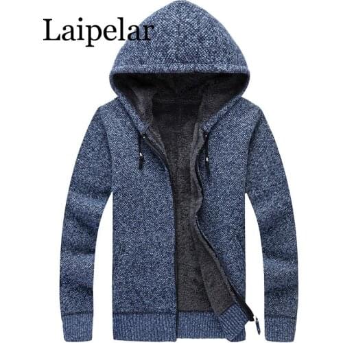 Laipelar Winter Men Jacket thick velvet cotton hooded fur jacket menwinter padded knitted sweater Cardigan Spring Outdoors