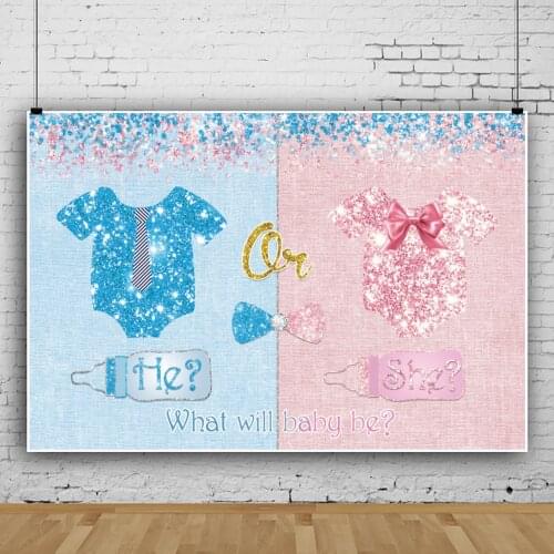 Laeacco Baby Shower Baptism Gender Reveal Blue Or Pink Prince Or Pricess Shiny Dots Star Poster Photo Background Photo Backdrops
