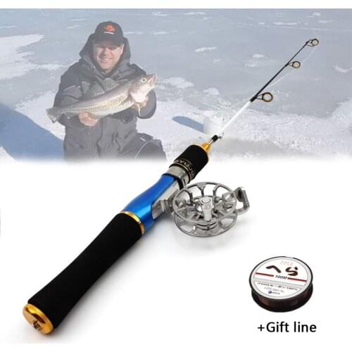 Hot Ultrashort 58cm Winter Ice Fishing Rods 2 Sections Casting Spinning Rod Set Spinning Pole Short Fishing Tackle