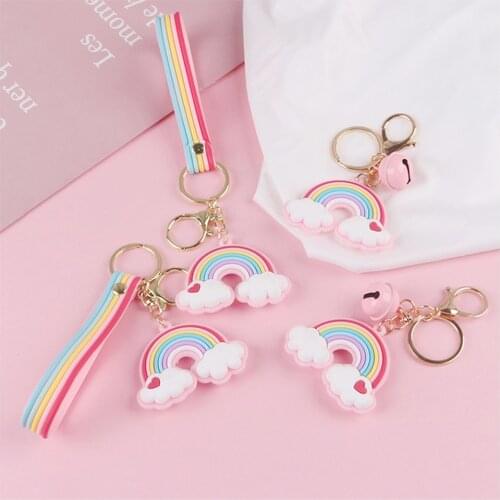 Cute Sweet Rainbow KeyChains Ins Trendy Dreamy Girl Rainbow Clouds Ringing Pendant Charms Keying Car Keys bag Decor Women Keyfob