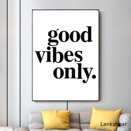 Minimalist Black White Good Vibes Only Quotes Canvas Paintings Wall Art Living Room Posters and Prints Picture Home Decor