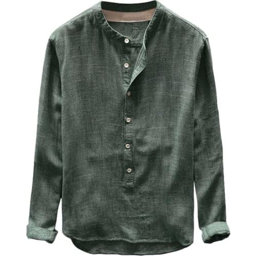 Fashion Mens Autumn Basic 2019 New Button Casual Linen and Cotton Long Sleeve V-neck Solid Tunic Plus Size 4XL Clothing