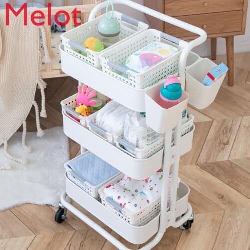 Trolley Storage Rack Floor Kitchen Multi-Tier Movable with Wheels Household Snack Storage Rack Small Vegetable Basket