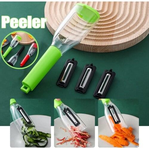 New Vegetable Peeler with Container Stainless Steel Fruit Slicer with 3 Replacement Blades Kitchen Supply