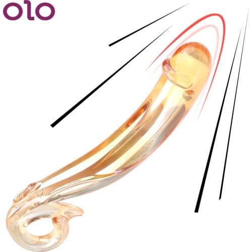 OLO Golden Glass Dildo Fake Penis Transparant Crystal Cock Butt Anal Plug Vagina Massage Sex Toys for Women Female Masturbation