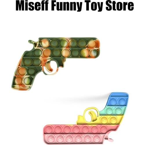 Gun Shape Rainbow Push Bubble Fidget SensoryToy Autism Special Fidget Squeeze Funny Stress Reliever Toys Keychain антистресс
