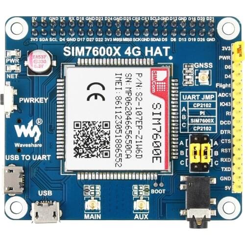 Raspberry Pi LTE Cat-1 Expansion Board,SIM7600E module,Compatible with 3G/2G,With GNSS,For Europe/Some Asian countries/Africa