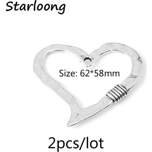 2pcs/lot latest fashion Alloy Charms Pendant heart shape 62*58mm Jewelry Making DIY Charms Handmade for necklace bracelet