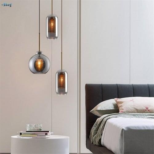Modern Smoke Grey Glass Pendant Lights Bedroom Bedside Restaurant Living Dining Table Hanging Lamps Design Hotel Room Fixtures