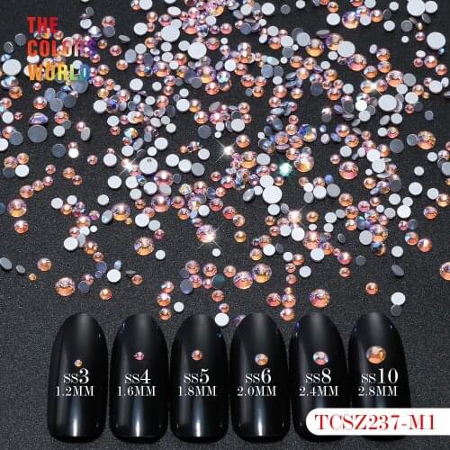 TCST-005 1440pcs Mix Size Crystal AB Glitter 3D Nail Rhinestone Non Hot Fix Flatback Glass Stone DIY Silver Nail Art Decorations