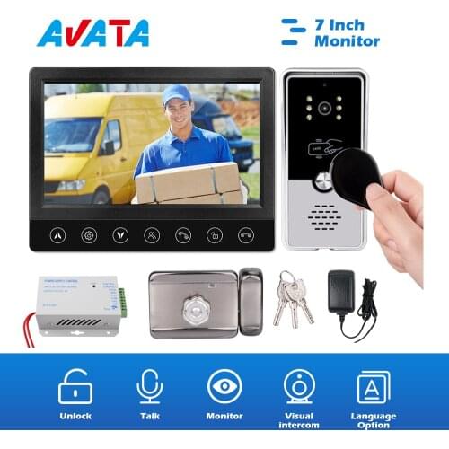 Video Intercom Door Phone 7 inch Wired Monitor Night Vision Doorbell Camera with IC Card Unlock Key Video Intercom Kit