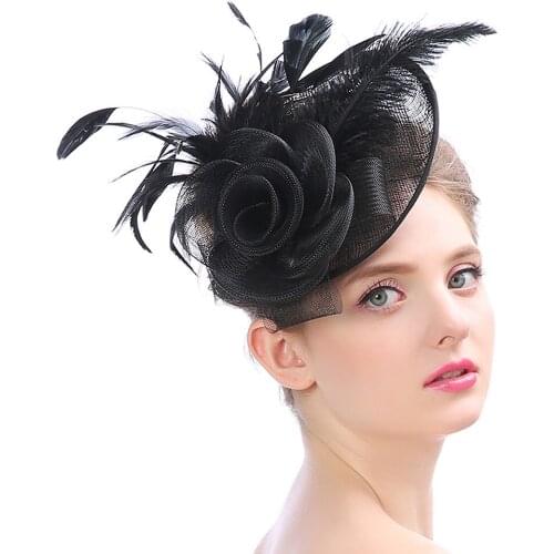 European and American Womens Hats Popular In Spring and Summer Hemp Yarn Ostrich Hair Western-style Banquet Hat Black Hat