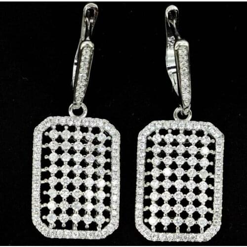 SheCrown Deluxe White Sapphire Wedding Womans 925 Silver Earrings 37x14mm