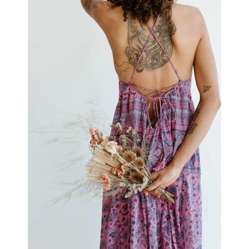 Super chic strappy long Boho Dress Women Floral Print tie back Summer dress bohemian Slip Dresses Female 2021 beach dress