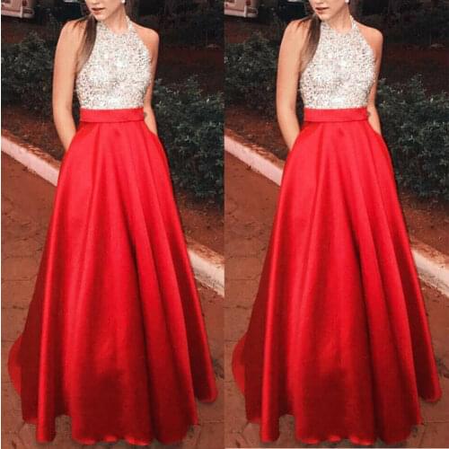 Women Ladies Long Chiffon Lace Sequin Evening Formal Party Ball Gown Prom Maxi Dress