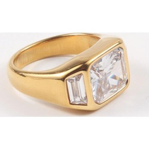 Big square cube zircon gold chunky ring for women stainless steel shiny statement cocktail ring for party vintage