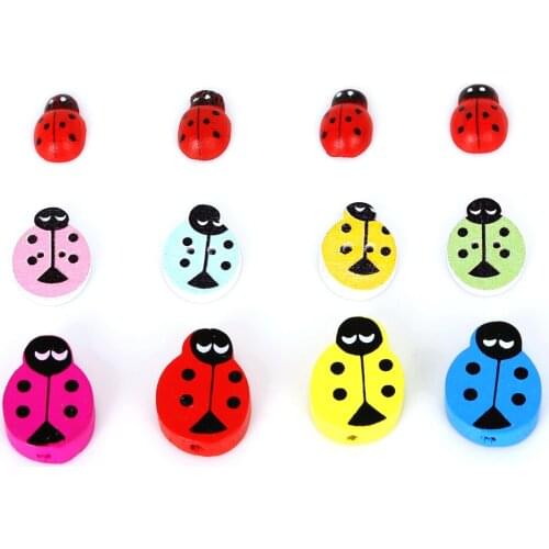 50Pcs Wood Ladybug Sewing Button One-Sided Print Ladybird Buttons For DIY Sewing Scrapbooking Garment Supplies Accessory