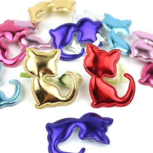 56Pcs 3.5*4.5cm PU Cat shape Padded Appliques for Baby Headwear Kids Hair Clip patch Supplies DIY Craft Decoration wholesale