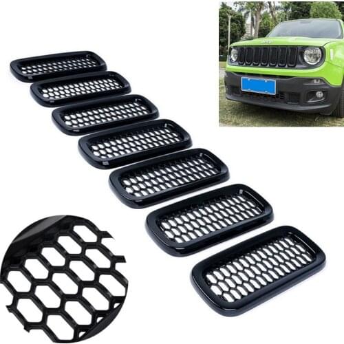 7pcs/set Front Mesh Grill Grille Insert Cover Trim For Jeep Renegade 2015-2018