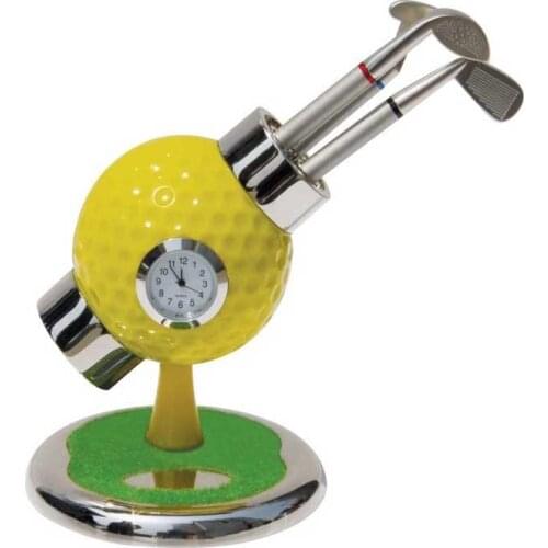 ACMECN Golf Pen Holder for 3pcs Pen Multi-color Cool Design Golf Ball Pen with Clock for Desk Ornaments Gifts Hobbyist Gifts
