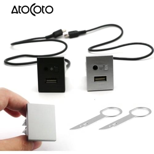 AtoCoto Car USB Slot Interfaces Mini Cable Adapter Connection for Ford Focus MK2 CD DVD AUX Control Button Switch Panel Cover