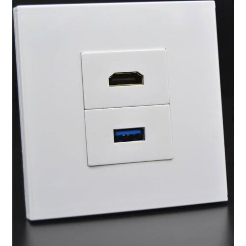 White Faceplate Panel USB3.0 Jack HDMI2.0 Female To Female Outlet Socket Plug