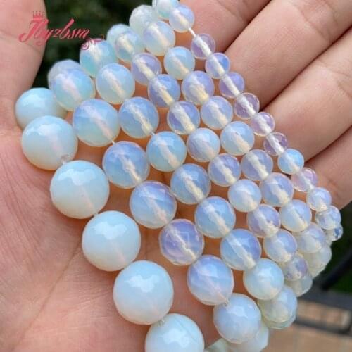 Natural Opal Round Faceted White Stone Beads Spacer Beads Strand 15" 6/8/10/12mm for DIY Accessorie Women Men Jewelry Making