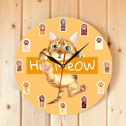 Bedroom Silent Movement Timepieces Cartoon Home Decor Hi Meow Colorful Cat Paws Art Clock For Kids Hanging Kitty Wall Watch