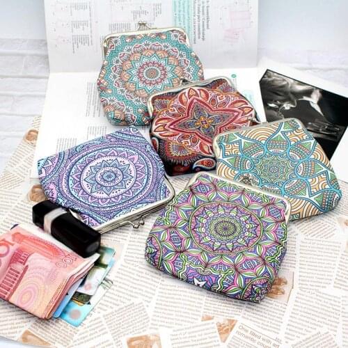 Coofit 1pc Ethnic Style Flower Pattern Printing Buckle Coin Purse Change Pouch Clasp Closure Wallet For Women Girls