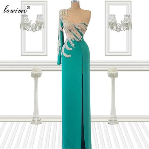 Elegant Tiffany Green Cocktail Dresses With Beading Arabic One Shoulder Prom Party Dresses Evening Wear Long Mermaid Party Dress