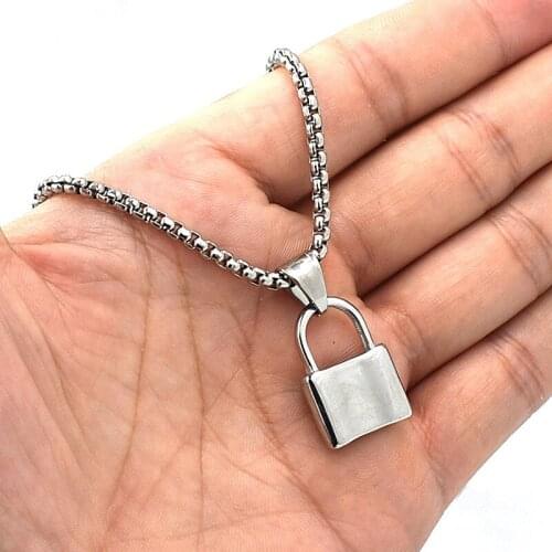 Hip Hop Jewelry Stainless Steel Lock Pendant Punk Necklace Rock Roll Men And Women Charm Jewelry Gift Necklace