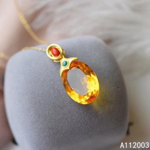 KJJEAXCMY Fine Jewelry 925 Sterling Silver inlaid Citrine Female Pendant Necklace classic hot selling
