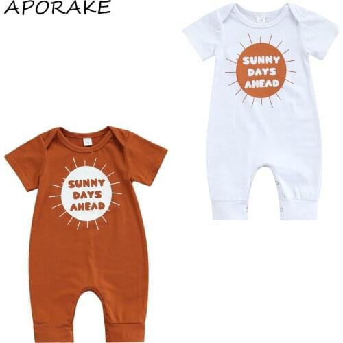 2021 0-18M Newborn Baby Cotton Romper Cute Letter Sun Print Short Sleeve Crew Neck Jumpsuit Summer Casual Boy Girl Clothes