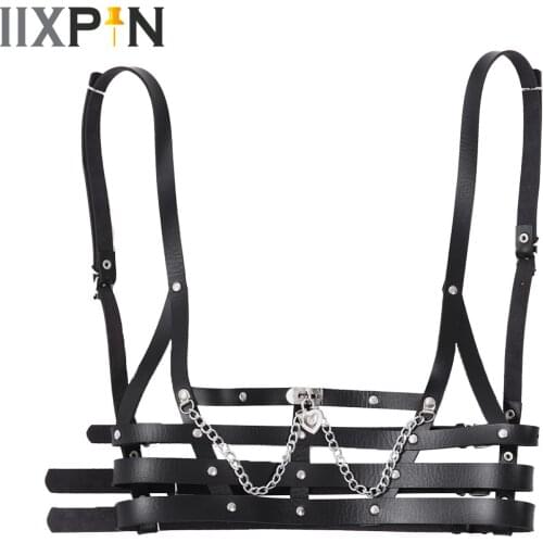 Leather Caged Bra Harness Chain Belts For Women Body Chest Belts Gothic Suspenders Garter Straps Shoulder Belts Sexy Lingerie