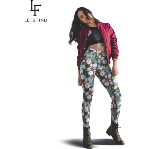 LETSFIND 3D Flowers Print Leggings Women High Waist Plus Size Elastic Milk Silk Print Soft Workout Fitness Leggings