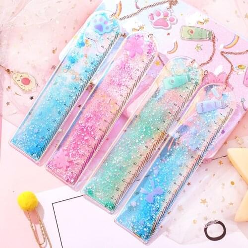 Oil flowing sand bookmark ruler lovely laser girl ruler creative multi-functional student stationery scale drafting tools
