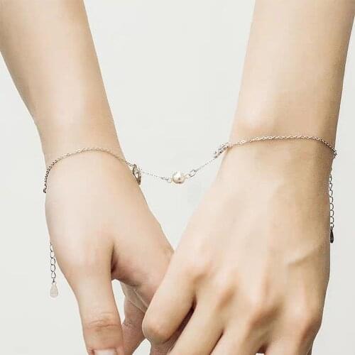 2 Pcs/Set Magnet Attract Couples Bracelets Best Friend Sister Bracelet Simple Cute Cat Pendant Friends Lovers Jewelry Gift