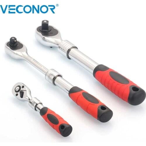 Socket Wrench Spanner Set Kit 1/4" 3/8" 1/2" Square Drive Reversible Head CRV Steel Quick Release Extendable Comfort Grip
