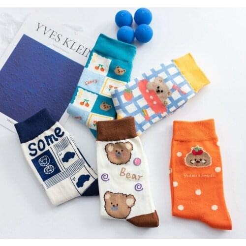 Cartoon socks bear street style animal print kawaii woman skarpetki damskie korean fashion sokken meias women cotton calcetines