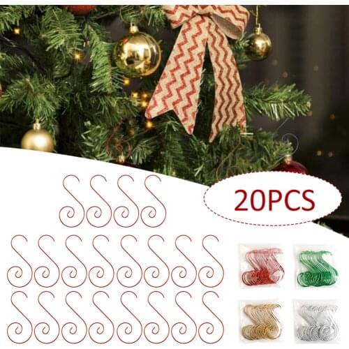 New 20pcs Metal Ornament Hooks Christmas Tree S-Hooks Ornament Hanger Hanging Hook Christmas Party Decoration Supplies