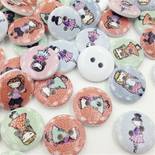 New 30/50/100Pcs Little Girl Wood Buttons 15mm Sewing Craft 2 Holes WB274