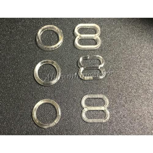 Free shipping 200 pcs (100 sets) plastic clear rings and sliders transparent bra buckles