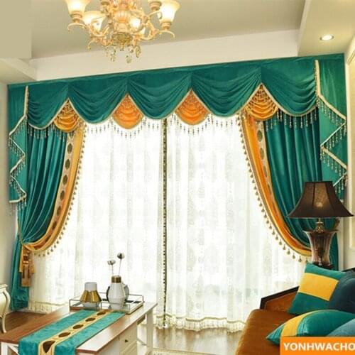 Custom curtains high class European modern green thick Netherlands velvet cloth blackout curtain tulle valance drapes N943