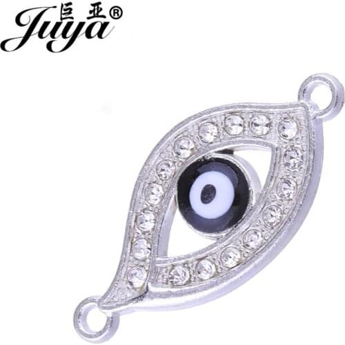 JUYA Jewelry Setting Supplier 27x12.5mm Accessories for Women Bracelets Making Turkish Evil Eye Rhinestone Connector AE0053