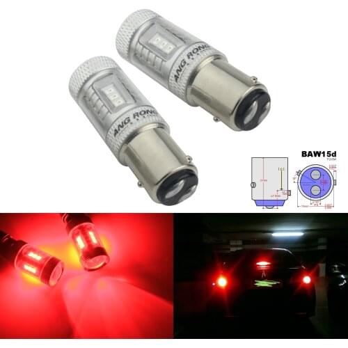 ANGRONG 2x BAW15d 567 PR21/5W Bulbs 15W LED Tail Stop Brake Rear Fog Light Red(CA317)