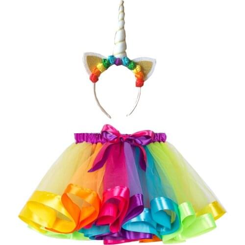 Rainbow Skirts Lovely Baby Girls Princess Tulle Tutu Clothes Kids Performance Birthday Party Pettiskirt free unicorn hairband