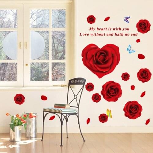 Romantic Love Rose Flower Floral Wall Sticker Home Decor Living Room Bedroom Wall Decals Mothers Valentines Day gift