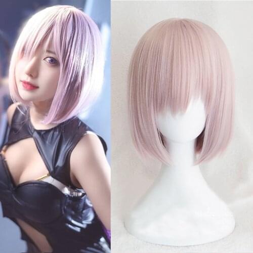 12" 30cm Pink Short Synthetic Wig Fate/Grand Order Mash Kyrielight Matthew Cosplay Wig Heat Resistance Fiber + Wig Cap